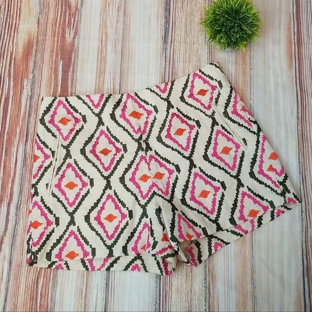 LOFT riveria Embroidered linen short sz 8